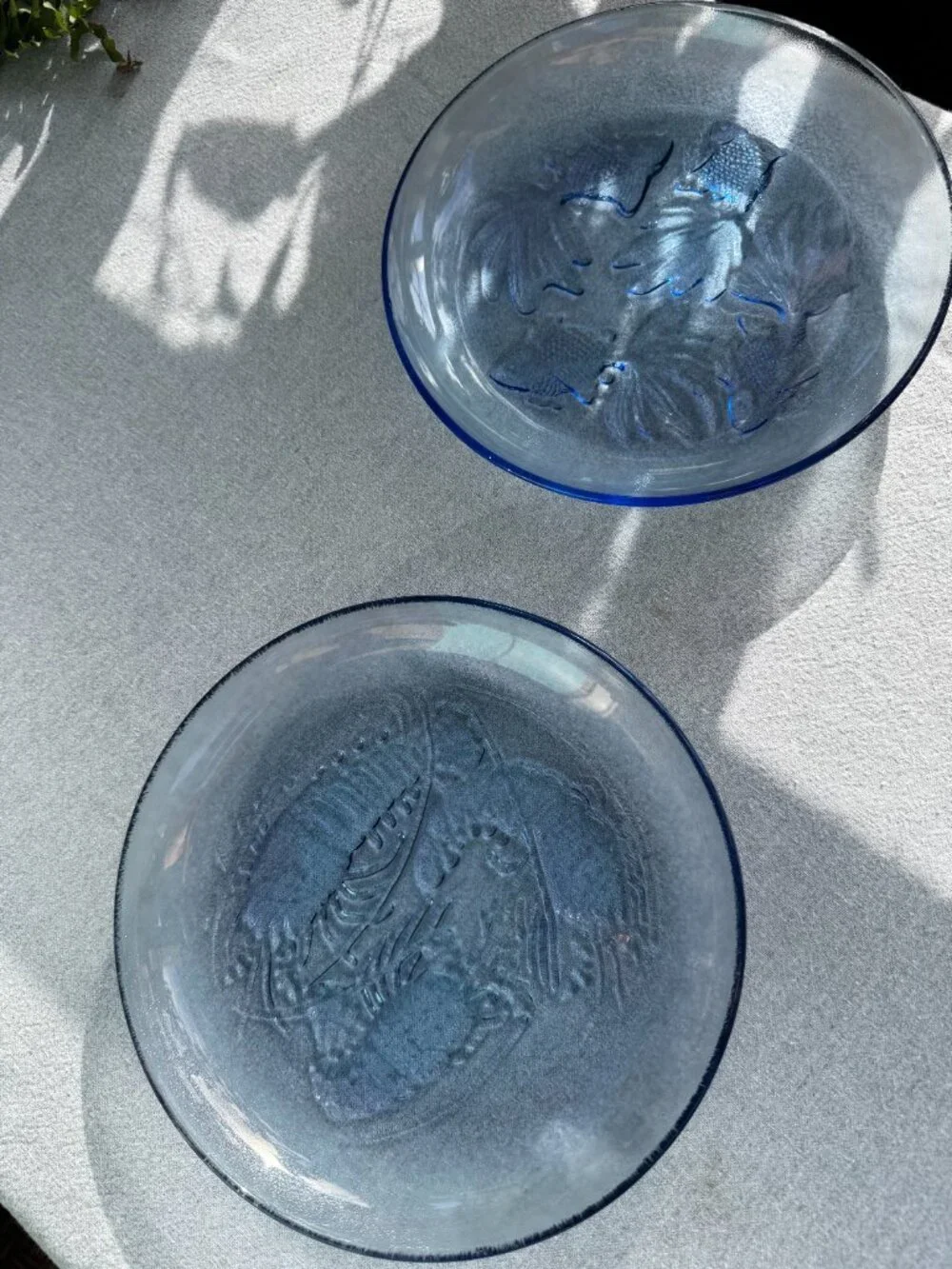 Vintage Pasari Blue Glass Plates with Koi Fish / Lobsters